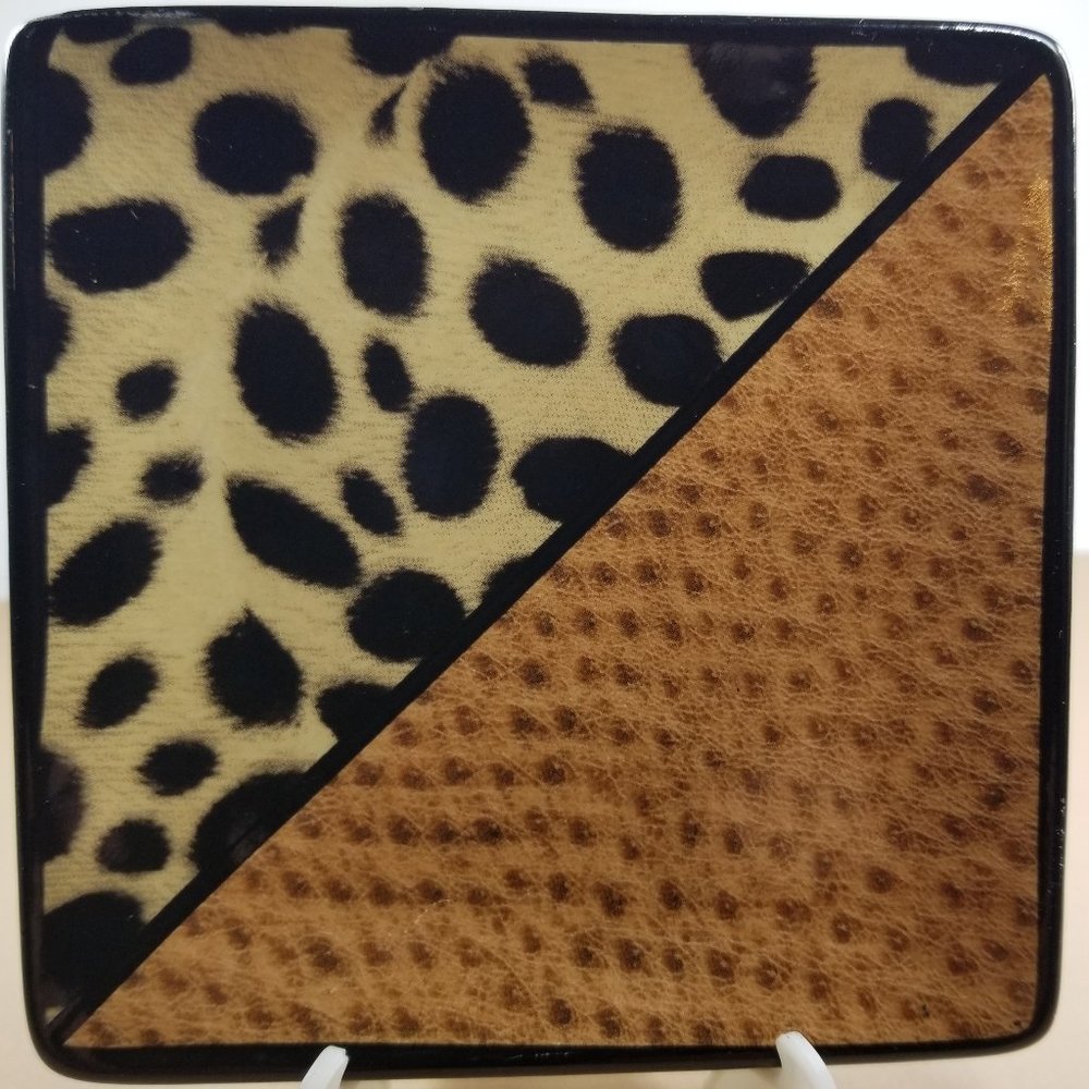 Brown Leopard Print, Glazed Ceramic Trinket, Soap, or Candle Dish